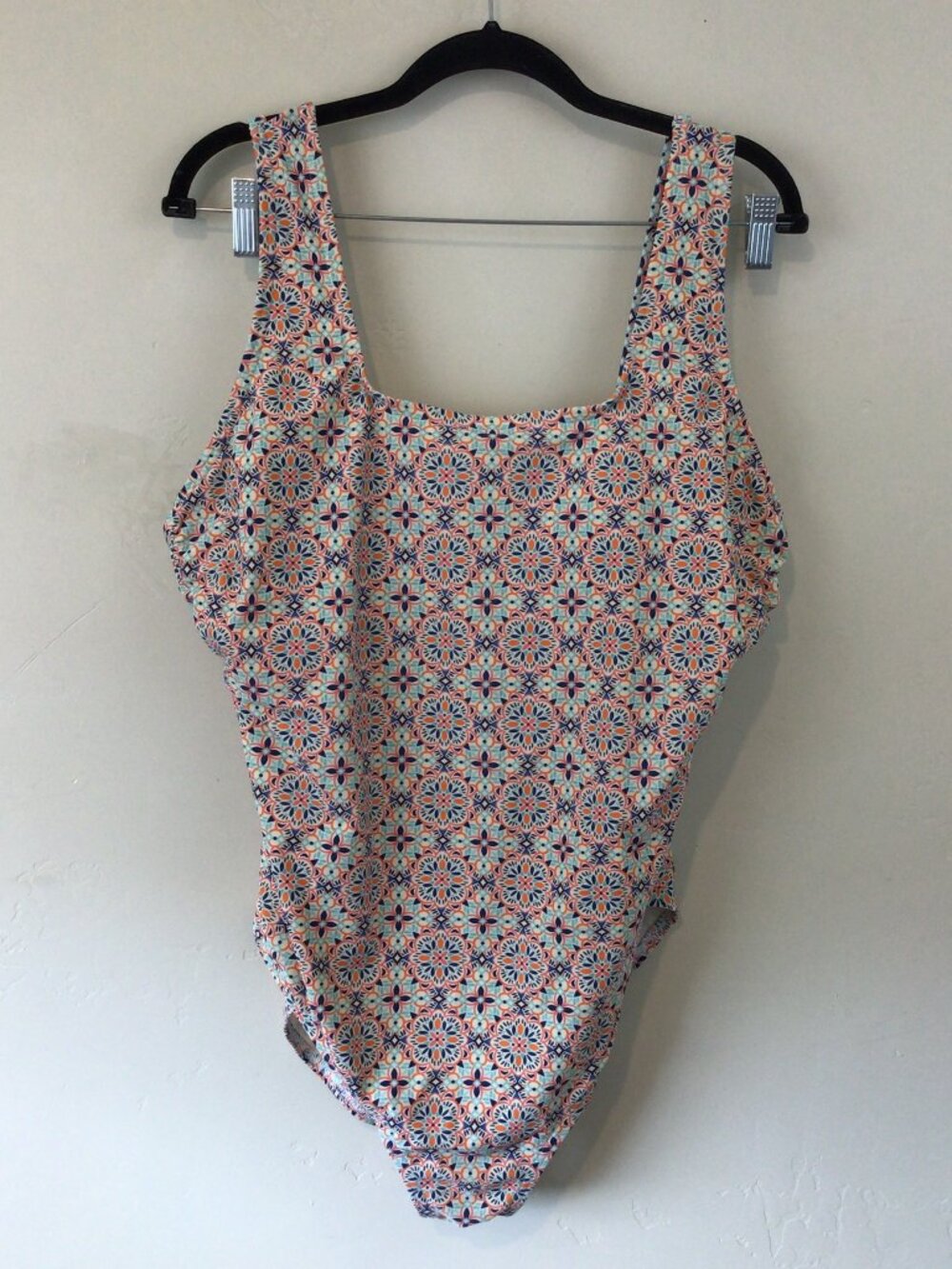 Lands End White Print One Piece Swimsuit Swim Suit